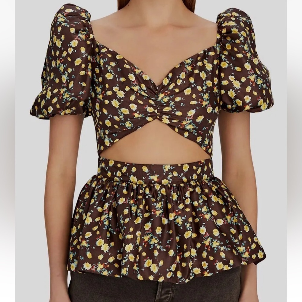 NWT Autumn Adiegbo Bridgette Floral Cut-Out Peplum Blouse